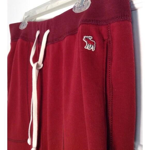 Abercrombie & Fitch Jogger Sweatpants Men L Burgundy Drawstring Warm Cozy Y2K - Picture 4 of 10